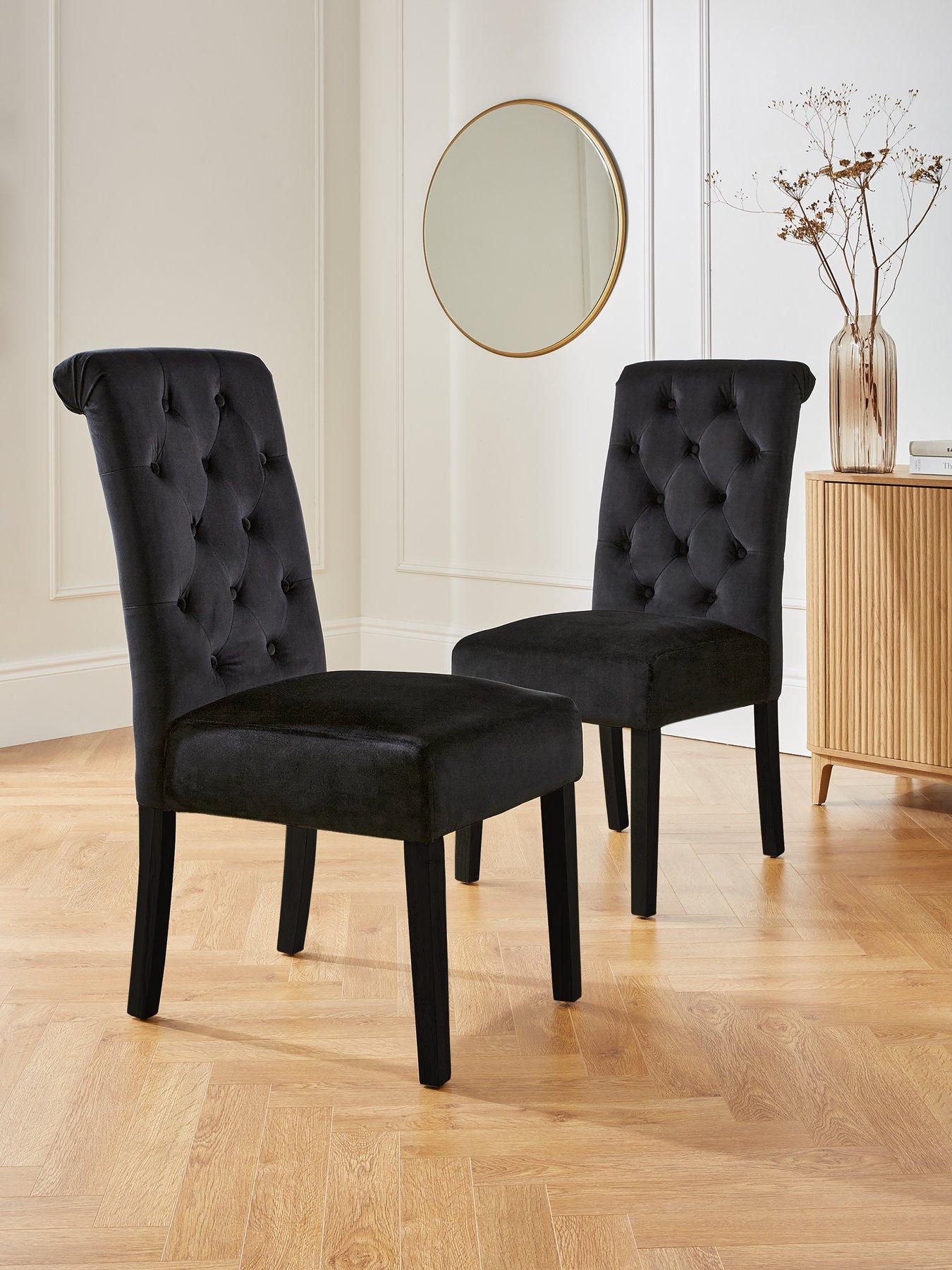 The Very Collection Pair Of Velvet Scroll Back Dining Chairs - Black - FSC® Certified