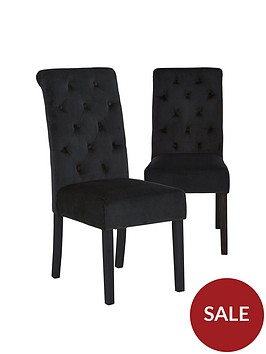 pair-of-velvet-scroll-back-dining-chairs-black