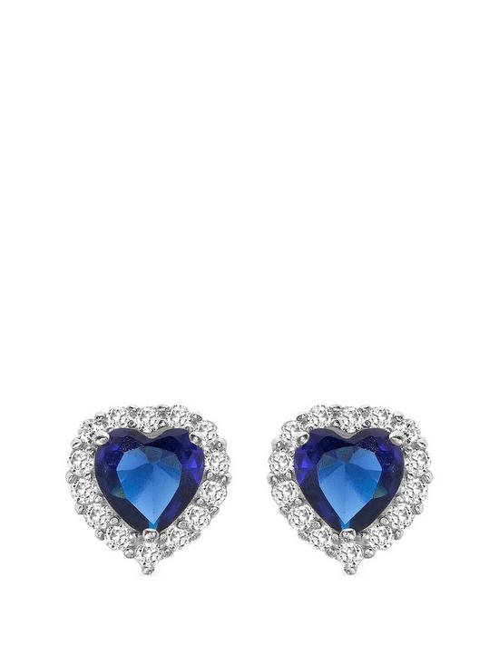 front image of love-gem-9ct-white-gold-sapphire-amp-cubic-zirconia-halo-heart-stud-earrings