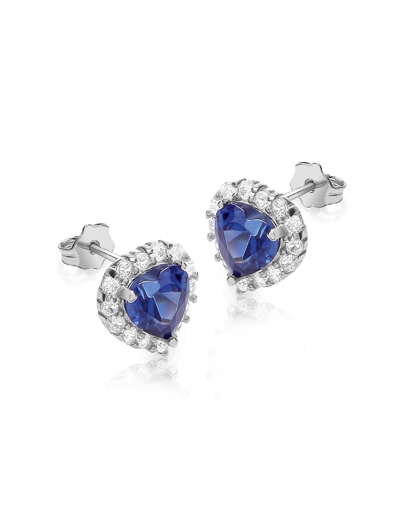  image of the-love-collection-9ct-white-gold-sapphire-amp-cubic-zirconia-halo-heart-stud-earrings
