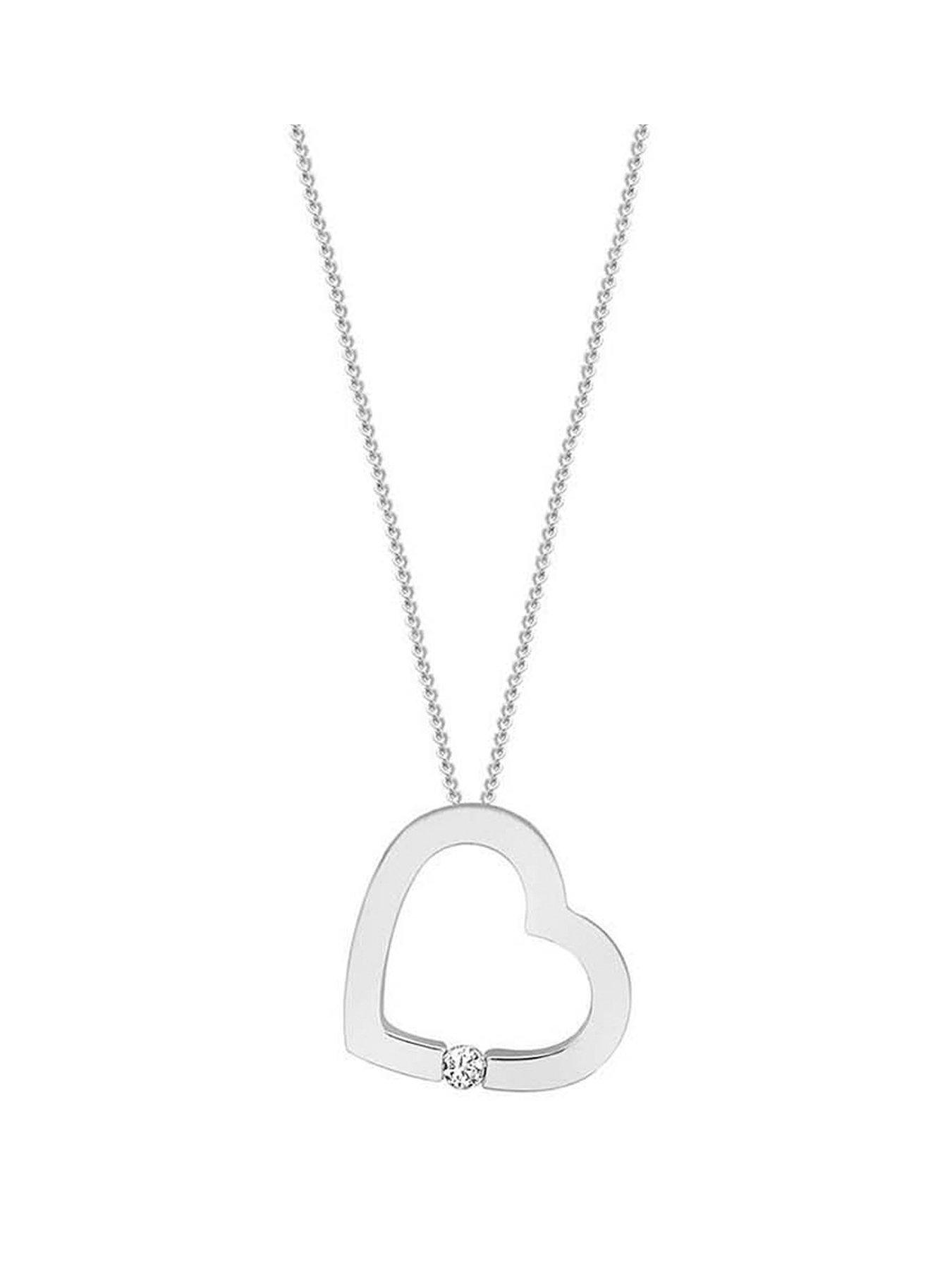 Image 1 of 3 of Love DIAMOND 9ct White Gold Diamond Set Heart Pendant Necklace