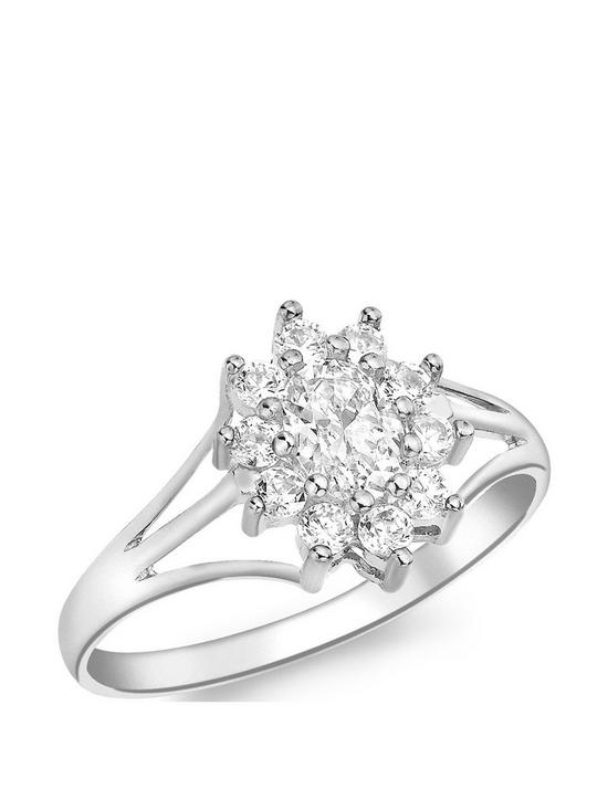 front image of love-gold-9ct-white-gold-cubic-zirconia-flower-cluster-ring