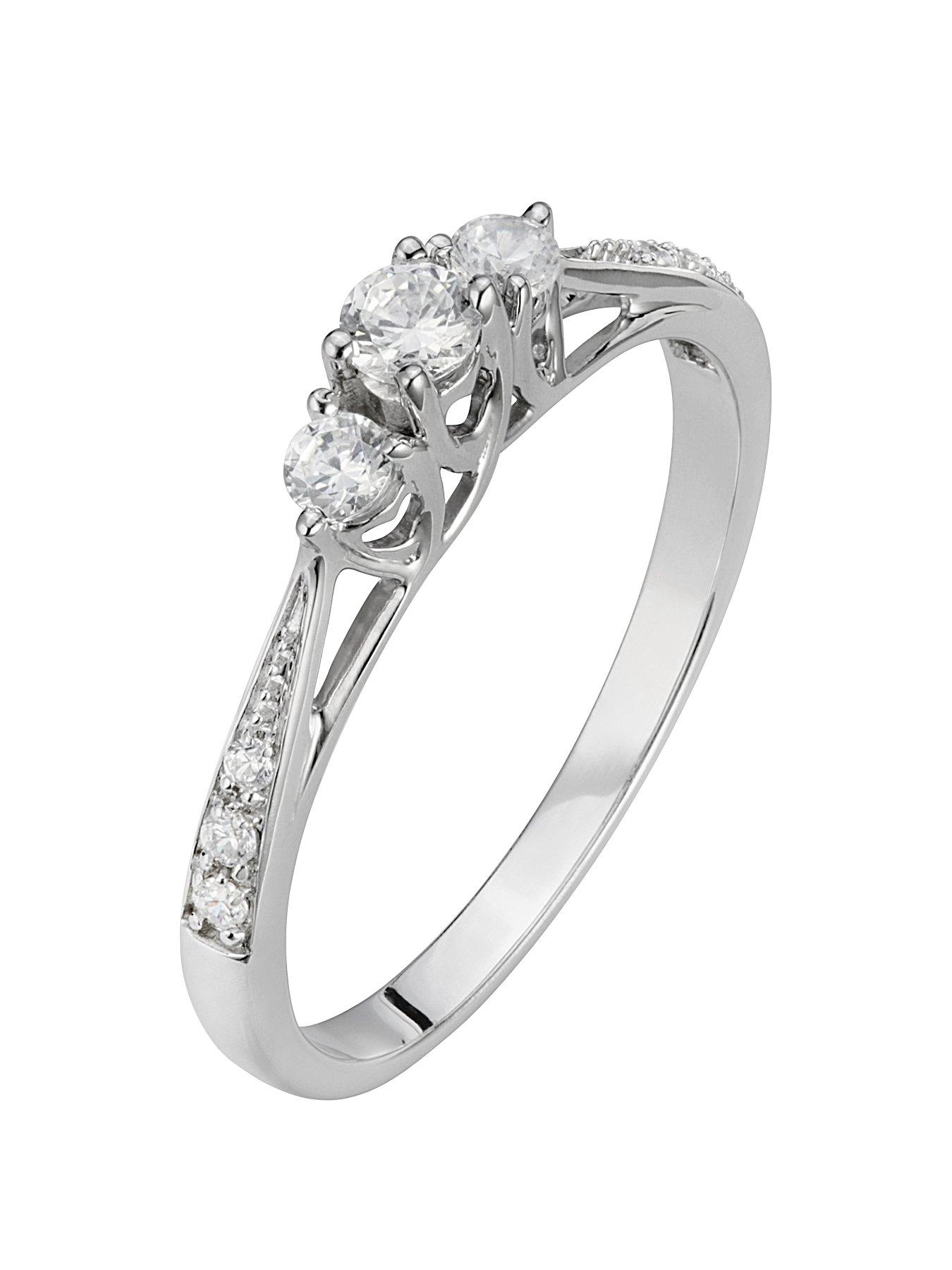 undefined 9ct White Gold 23 Point Three-Stone Diamond Ring with Heart Detail