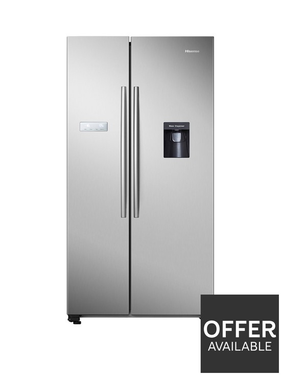 front image of hisense-rs741n4wc11-90cmnbspwide-total-no-frost-american-style-fridge-freezer-with-non-plumbed-water-dispenser-stainless-steel