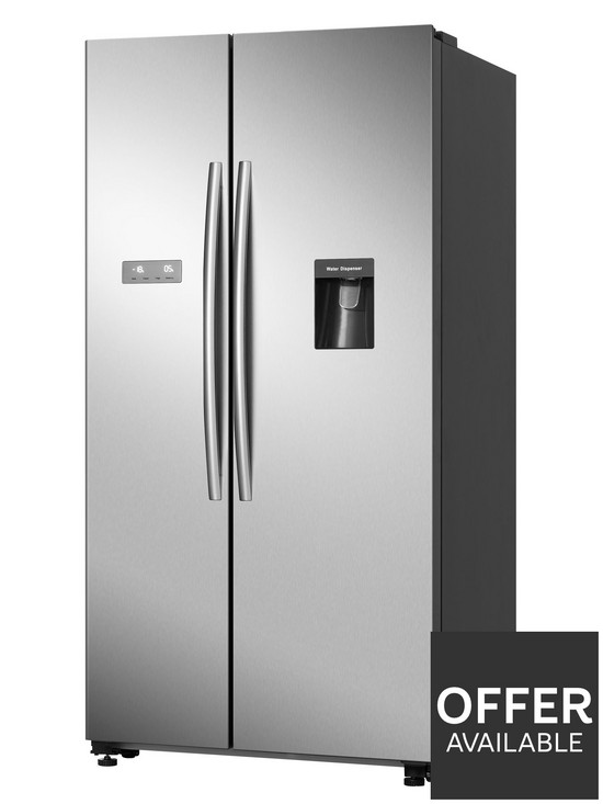 stillFront image of hisense-rs741n4wc11-90cmnbspwide-total-no-frost-american-style-fridge-freezer-with-non-plumbed-water-dispenser-stainless-steel