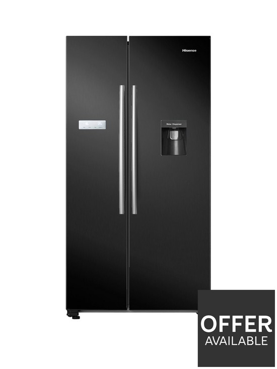 front image of hisense-rs741n4wb11-90cmnbspwide-total-no-frost-american-style-fridge-freezer-with-non-plumbed-water-dispenser-black