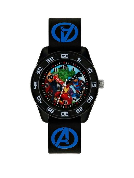 front image of avengers-age-of-ultron-avengers-printed-time-teller-dial-black-silicone-strap-kids-watch