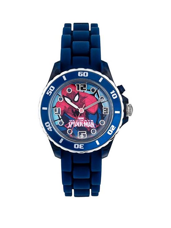 front image of spiderman-ultimate-spiderman-printed-dial-blue-silicone-strap-kids-watch