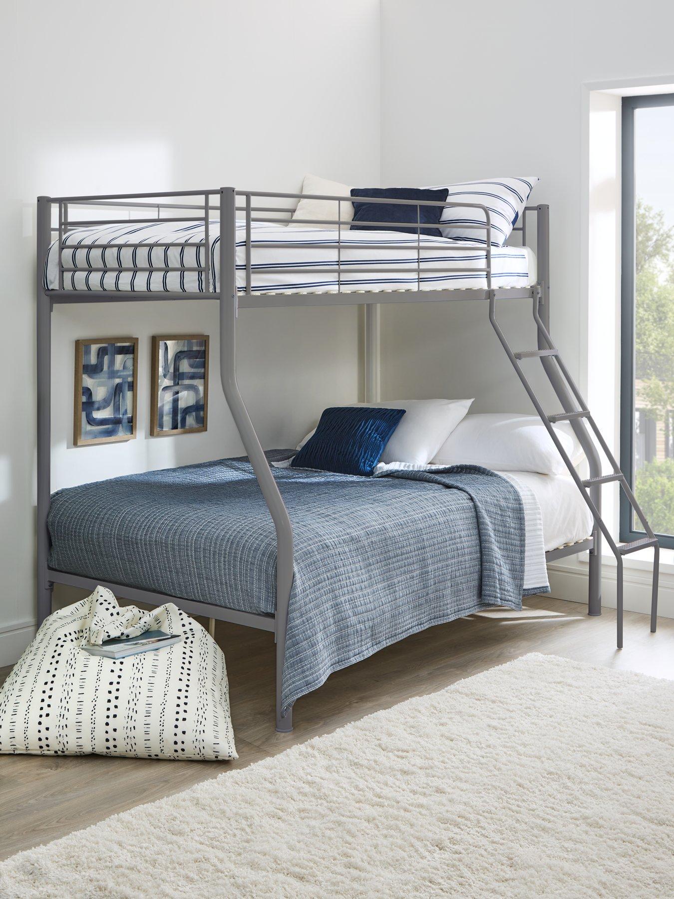 Very Home Domino Metal Trio Bunk Bed with Optional Mattresses - with Ladder and Top Bunk Guard Rail