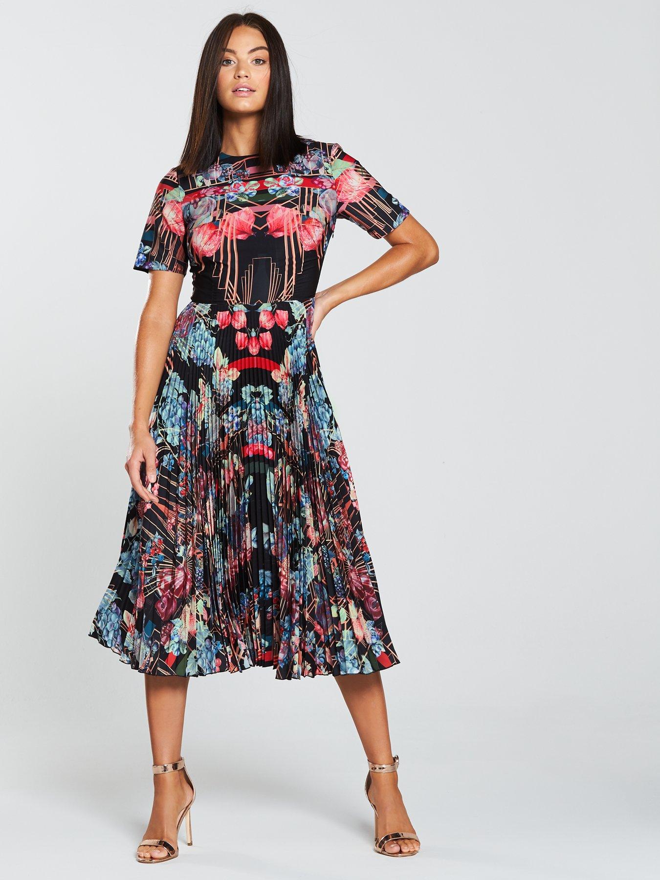 skeena s vogue winter berries pleated midi dress