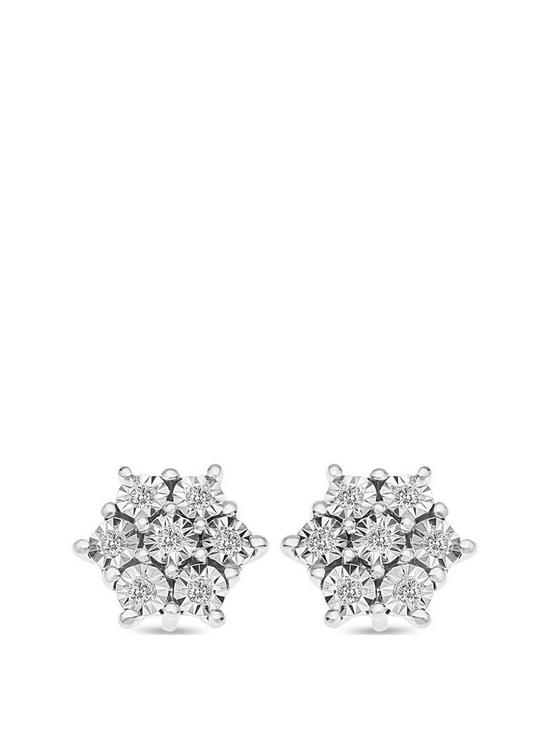 front image of love-diamond-sterling-silver-8-point-diamond-cluster-stud-earrings