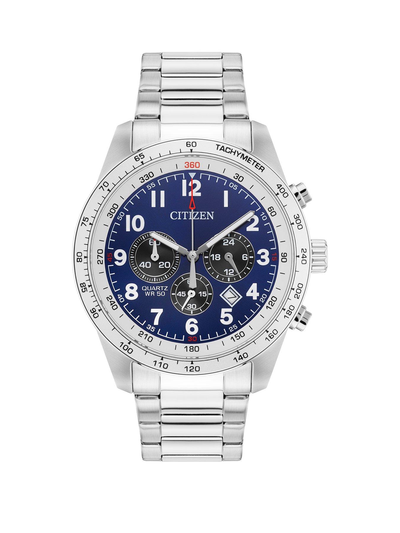 citizen men's blue dial stainless steel bracelet watch