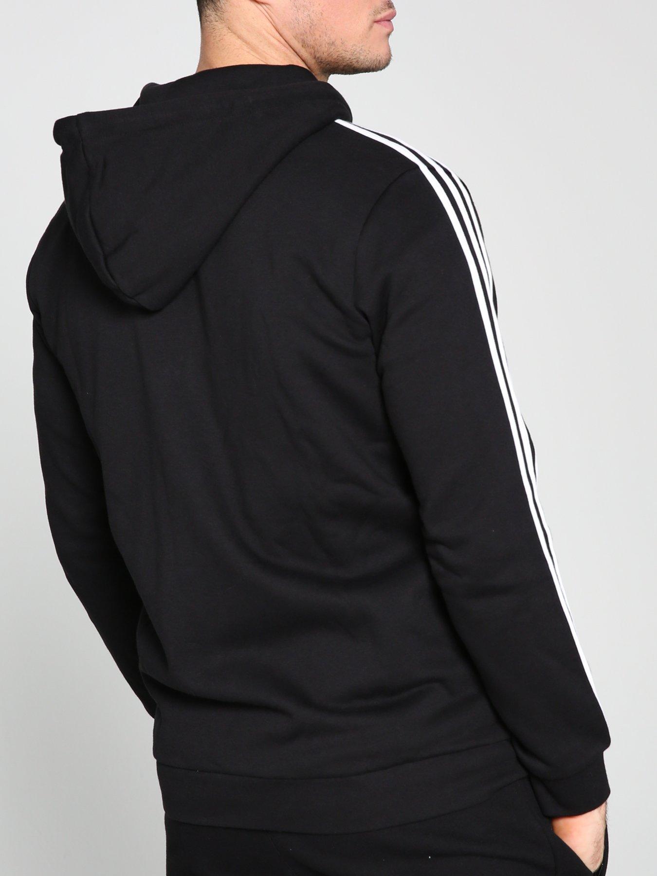 adidas originals three stripe zip thru hoodie in black