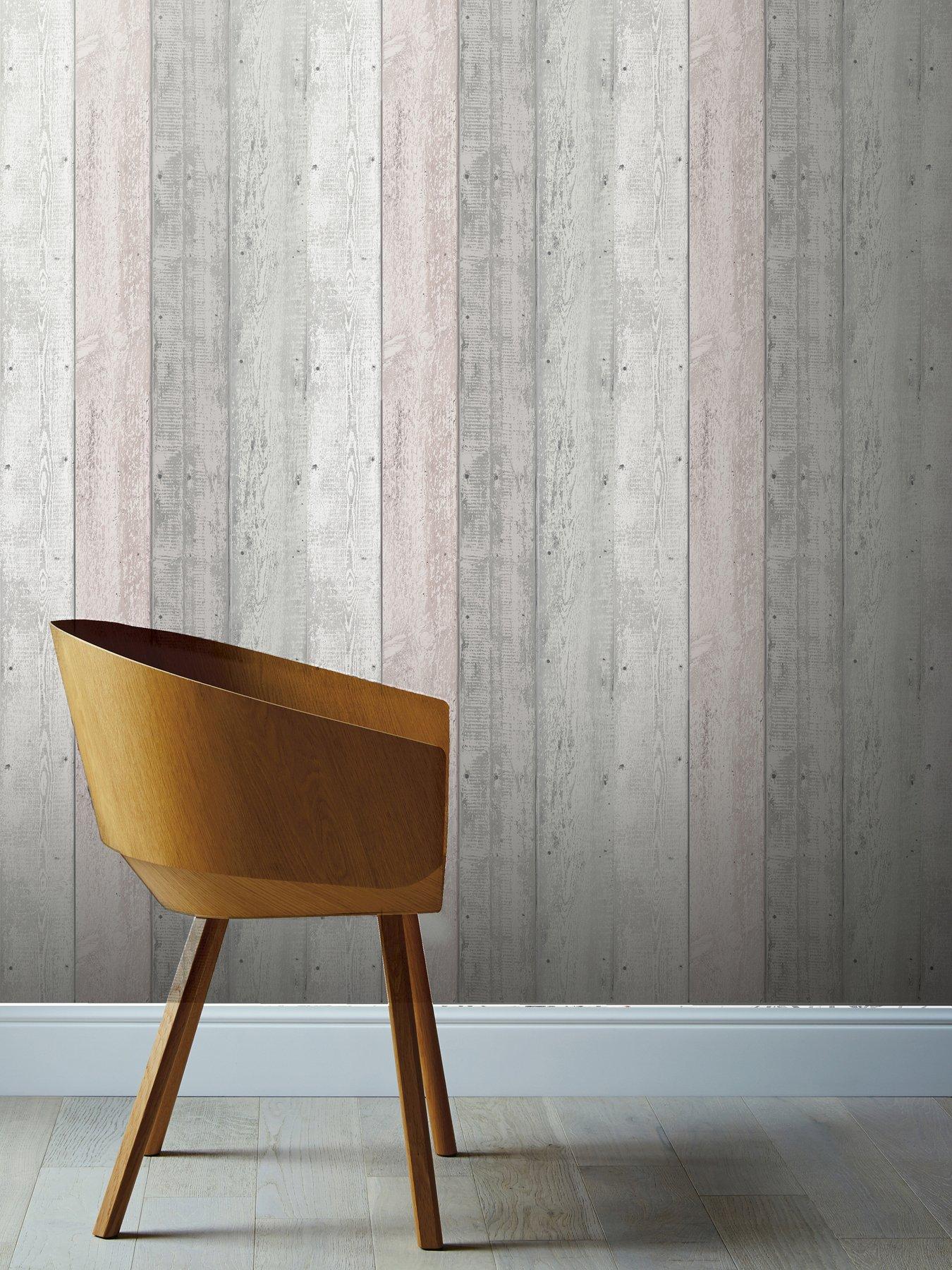 Arthouse Painted Wood Grey Blush Wallpaper Littlewoods Com