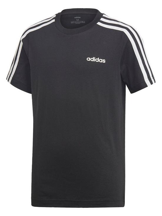 front image of adidas-boys-3-stripe-short-sleeve-t-shirt-black