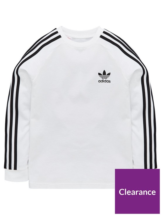 front image of adidas-originals-boys-3-stripednbsplong-sleeve-t-shirt-whiteblack