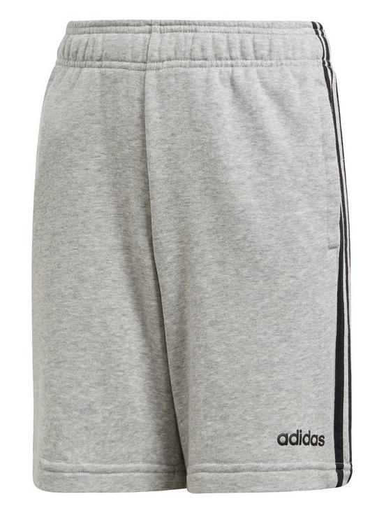 front image of adidas-boys-3-stripe-knit-shorts-grey