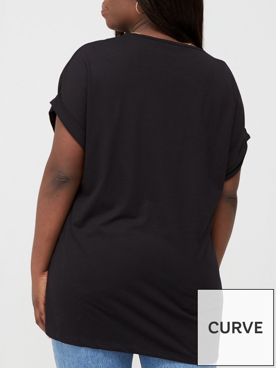 stillFront image of v-by-very-curve-valuenbspv-neck-turn-back-cuff-t-shirt-black
