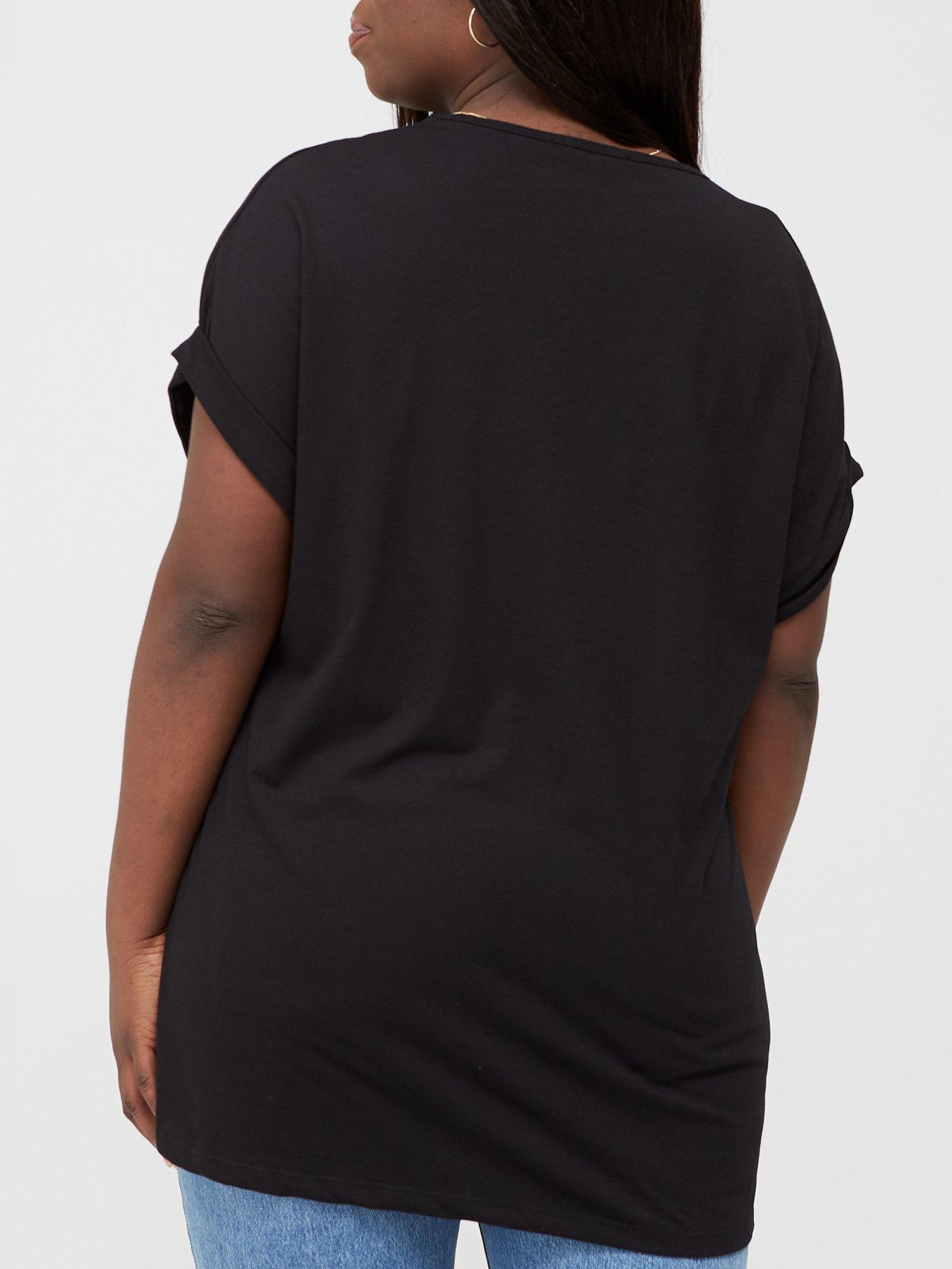 stillFront image of v-by-very-curve-valuenbspv-neck-turn-back-cuff-t-shirt-black