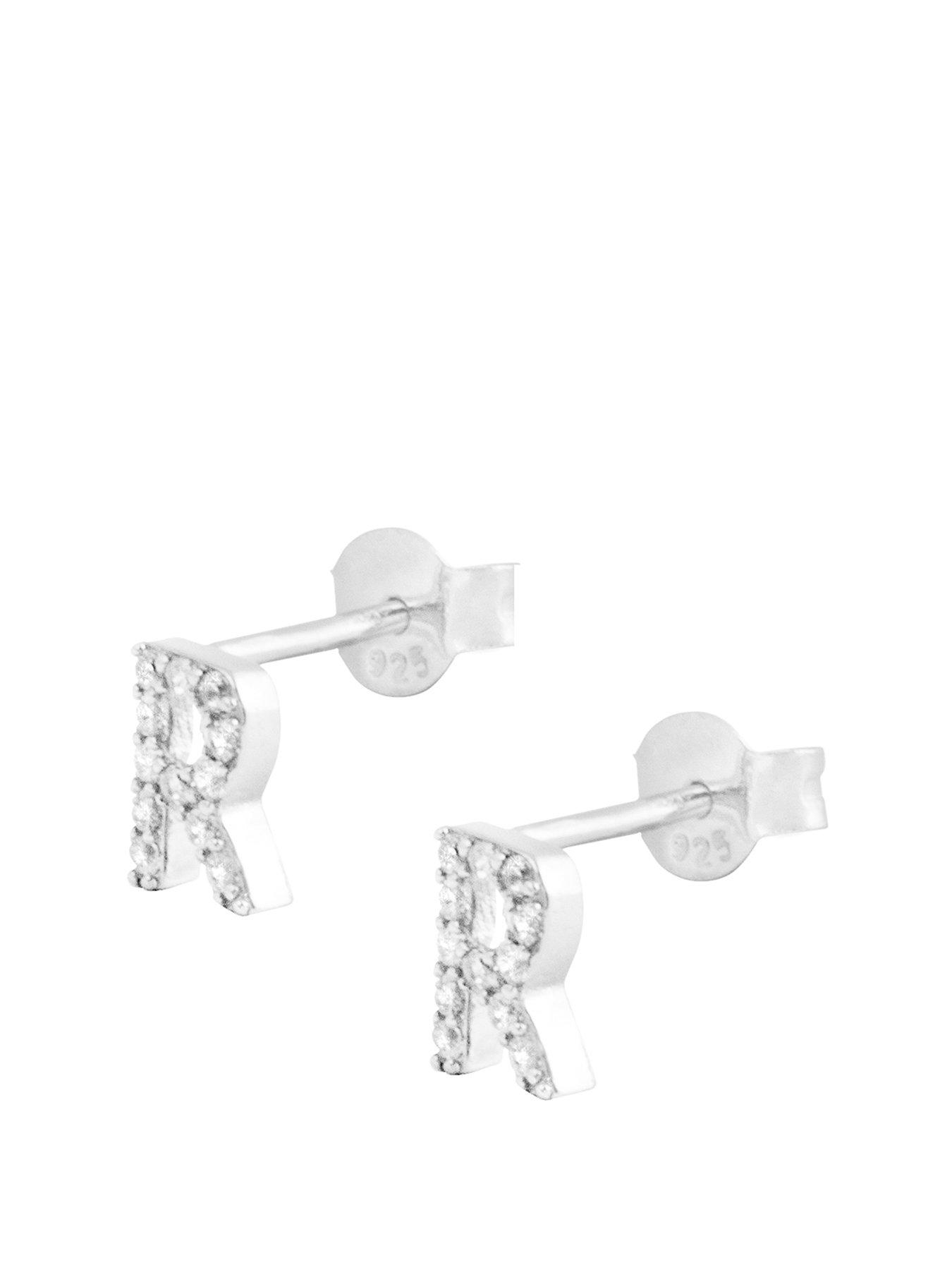 The Love Collection Sterling Silver Cubic Zirconia Initial Stud Earrings