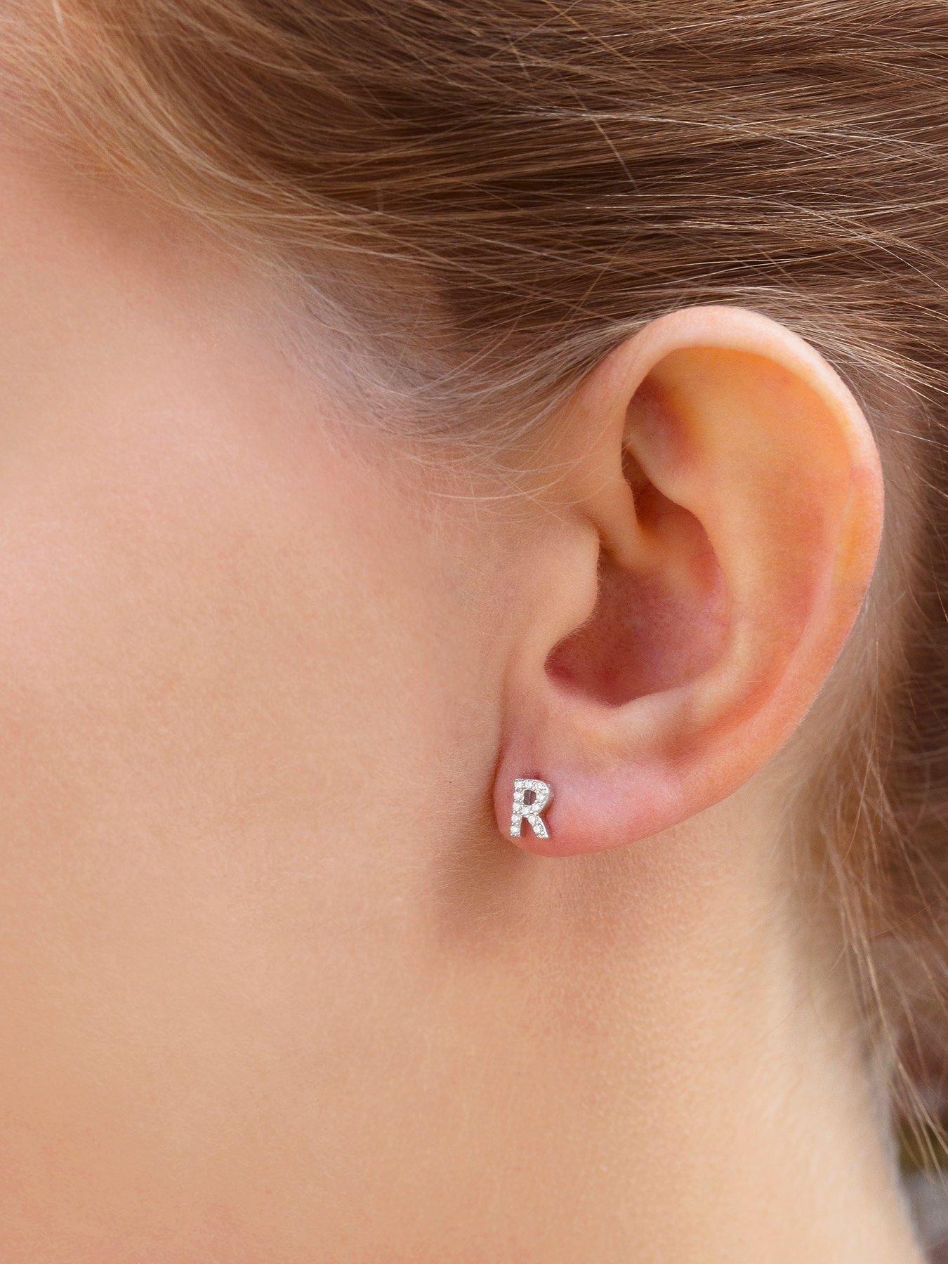 stillFront image of the-love-collection-sterling-silver-cubic-zirconia-initial-stud-earrings