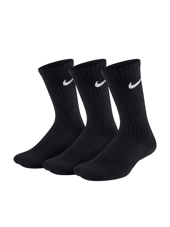 front image of nike-childrens-3-pack-performance-socks-black