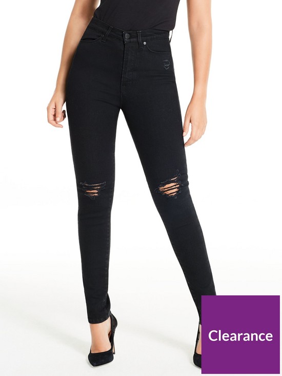 front image of michelle-keegan-premium-skinny-distressed-jeans-black