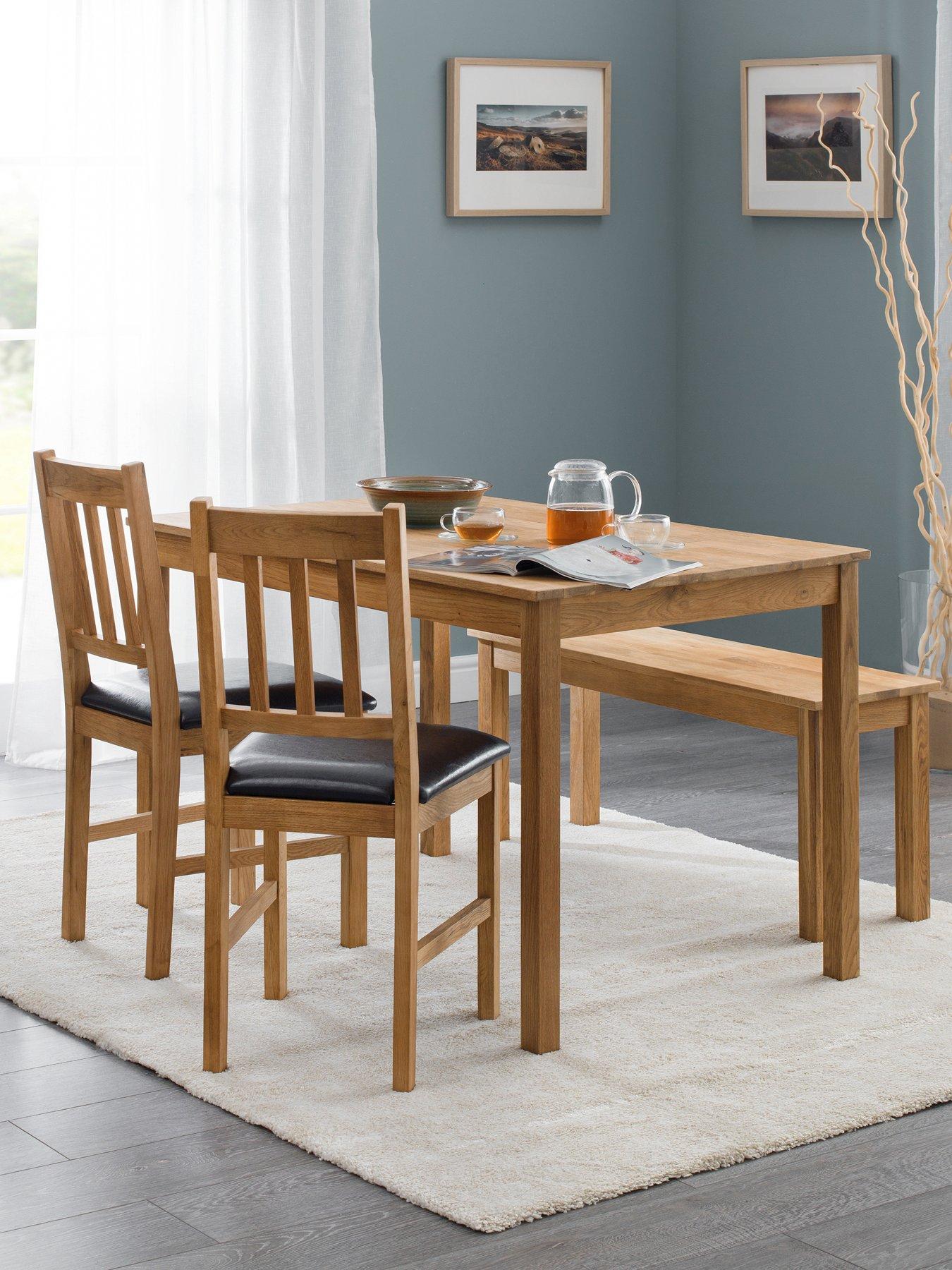 Julian Bowen Coxmoor 118 cm Solid Oak Dining Table + 2 Chairs + Bench