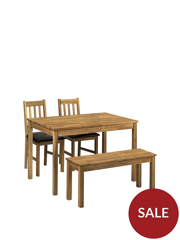 Julian Bowen Moor 118 Cm Solid Oak, Dining Room Table 2 Chairs And Bench