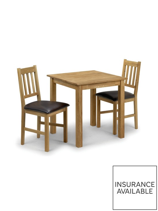 stillFront image of julian-bowen-coxmoor-75-x-75-cmnbspsquare-solid-oak-dining-table-2-chairs