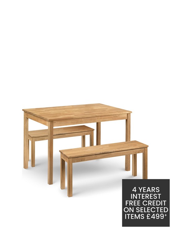 front image of julian-bowen-coxmoor-118-cm-solid-oak-dining-table-2-benches