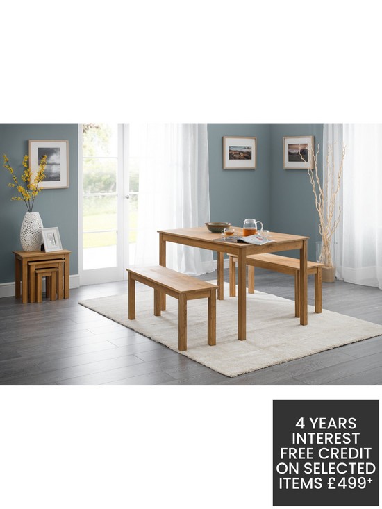 stillFront image of julian-bowen-coxmoor-118-cm-solid-oak-dining-table-2-benches