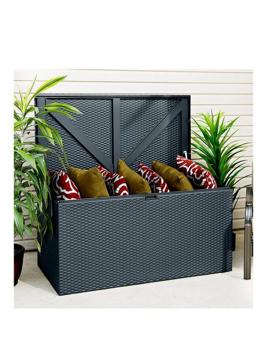 front image of rowlinson-anthracite-outdoor-metal-storage-deck-box-665-x-132-cm