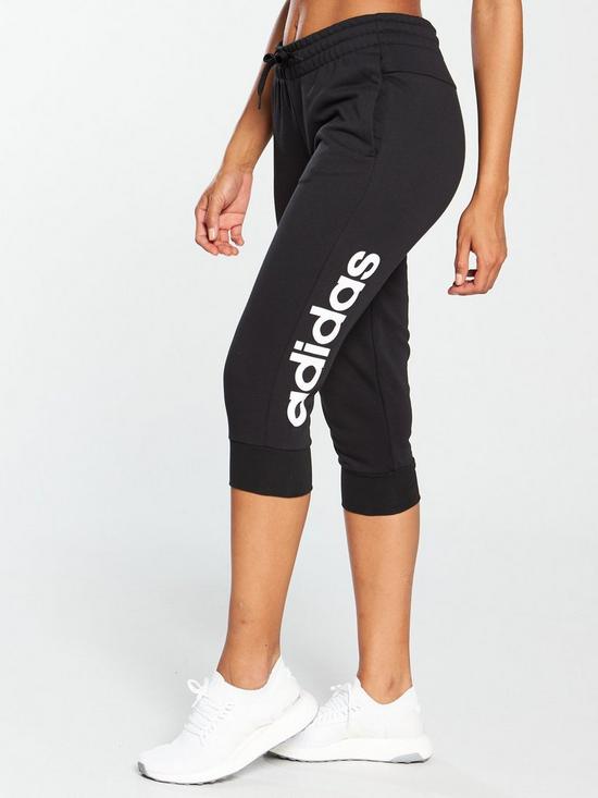 front image of adidas-linear-34-pant-black