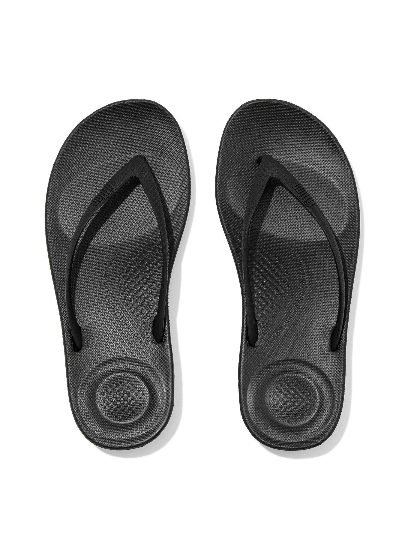 Image 5 of 6 of FitFlop Iqushion Ergonomic Toe Thong Flip Flop Shoes - Black