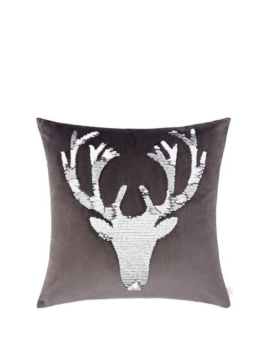 front image of catherine-lansfield-sequin-stag-christmasnbspcushion