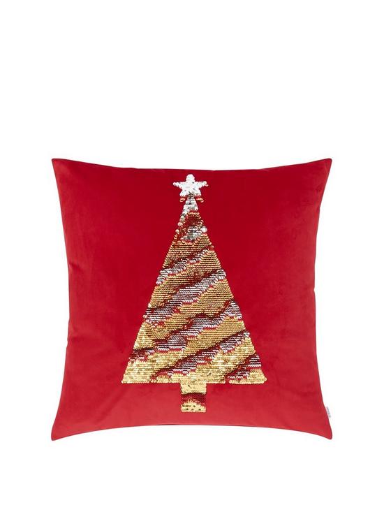 front image of catherine-lansfield-sequin-christmas-tree-cushion