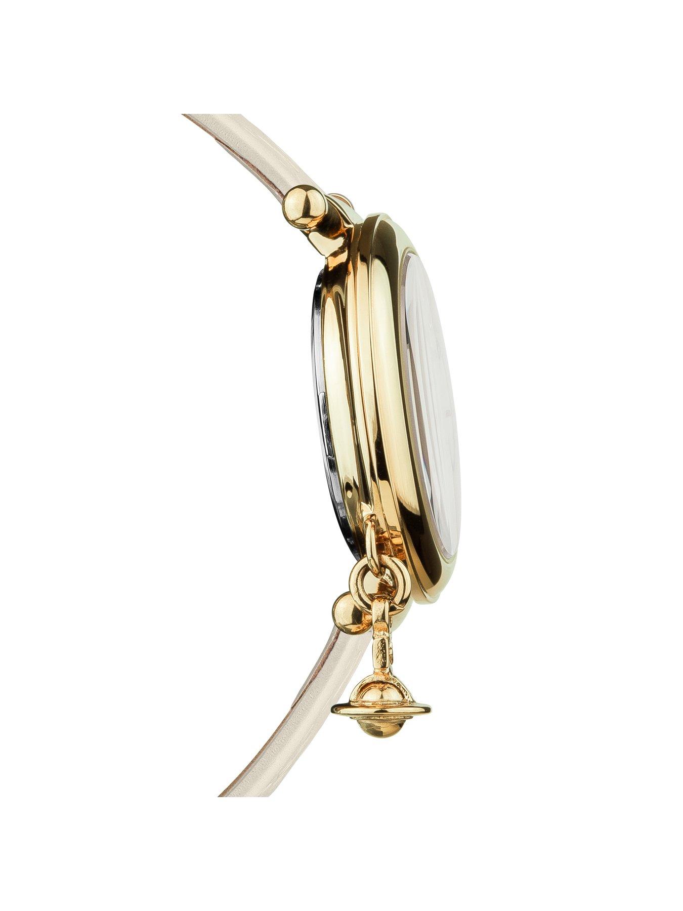 Image 2 of 3 of Vivienne Westwood Orb II White and Gold Logo&nbsp;Charm White Leather Strap Ladies Watch