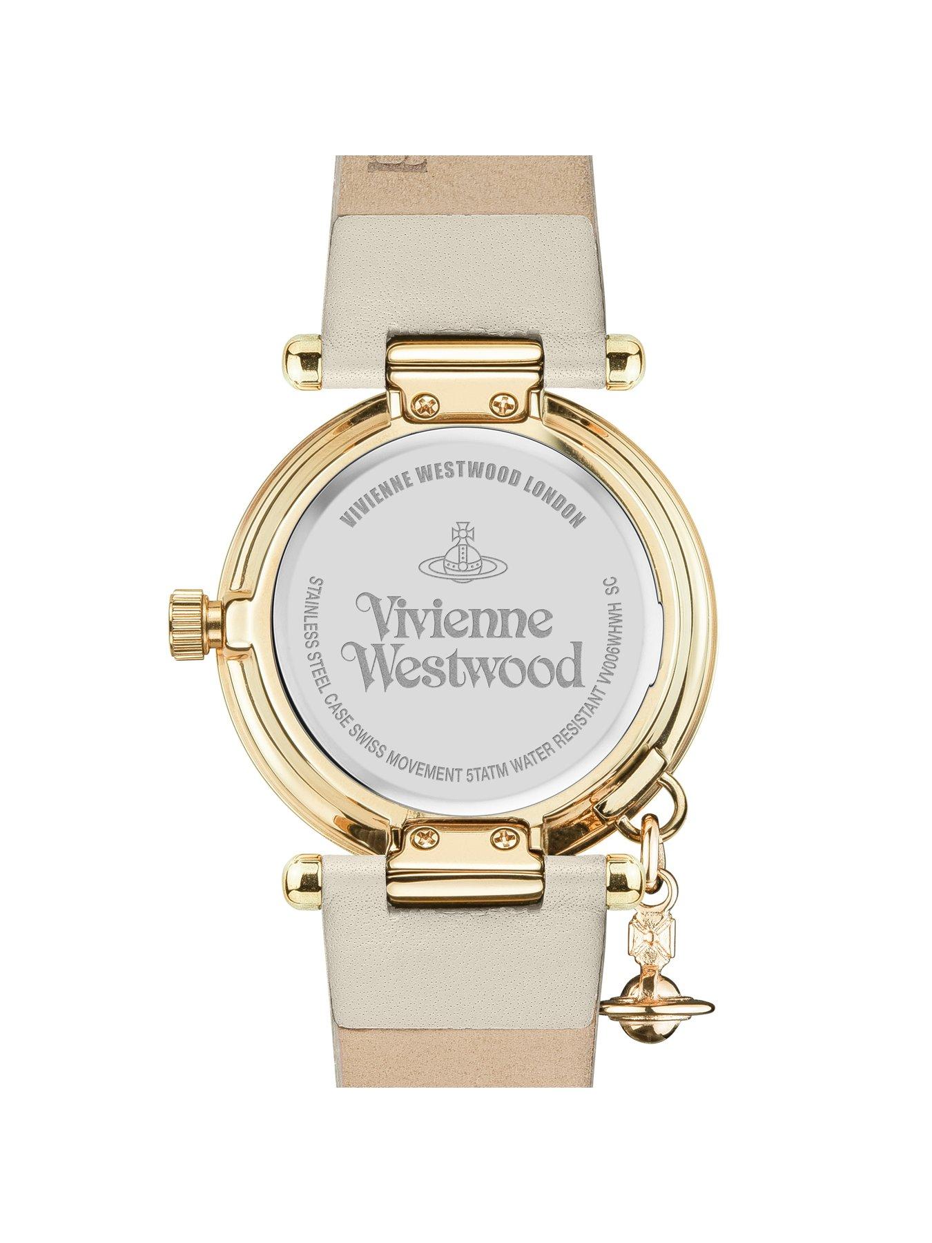 Image 3 of 3 of Vivienne Westwood Orb II White and Gold Logo&nbsp;Charm White Leather Strap Ladies Watch