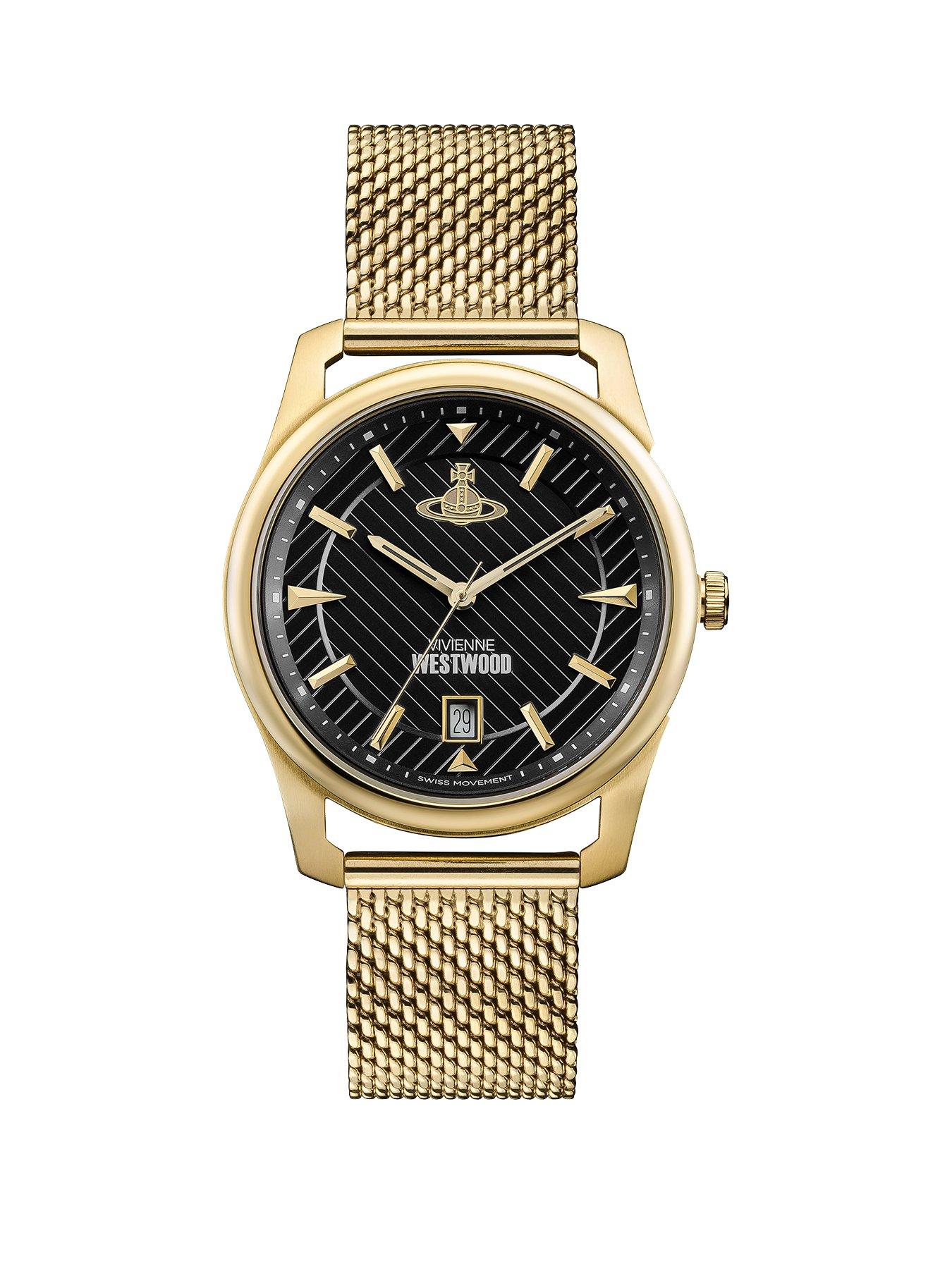 vivienne-westwood-holborn-black-pinstripe-design-gold-detail-date-dial-gold-stainless-steel-mesh-strap-mens-watch