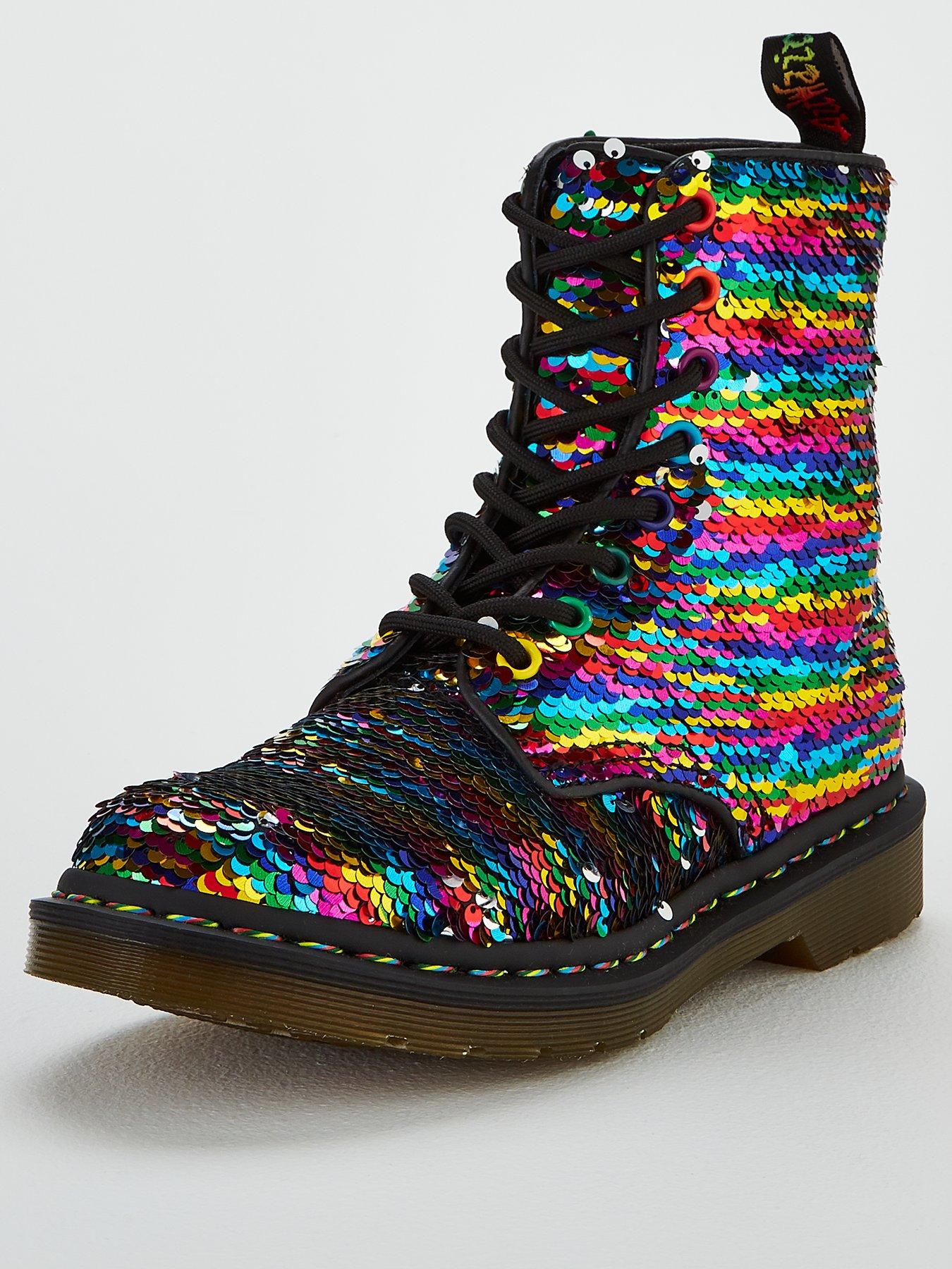 dr martens 1460 pascal boots in rainbow sequin