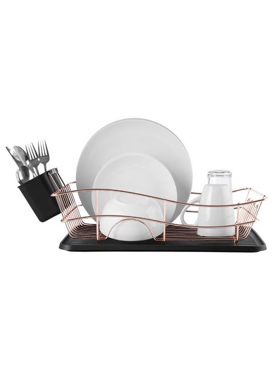 stillFront image of tower-dish-rack-with-rose-gold-tray