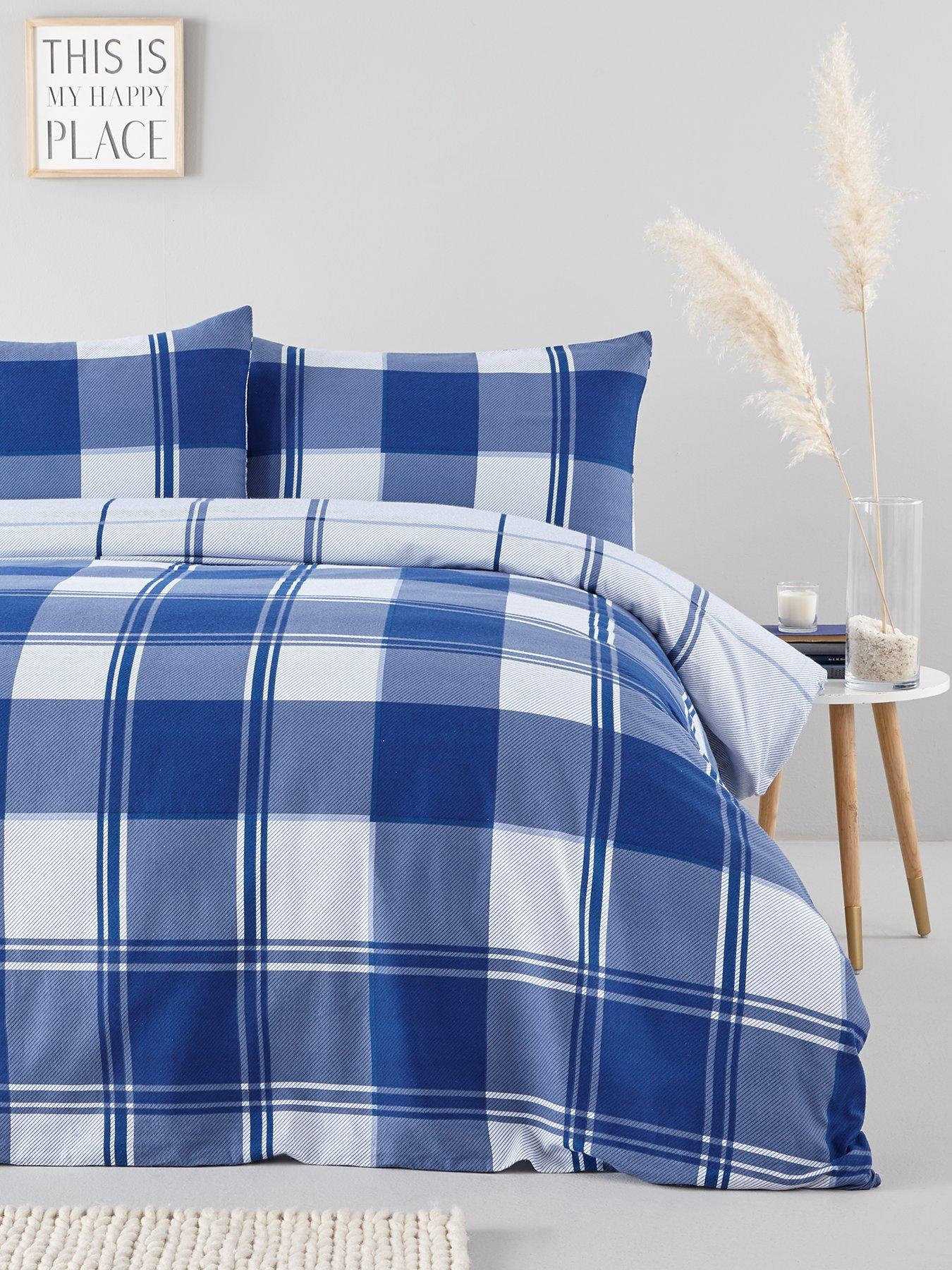 Everyday Collection Brushed Cotton Check Duvet Cover Set Blue