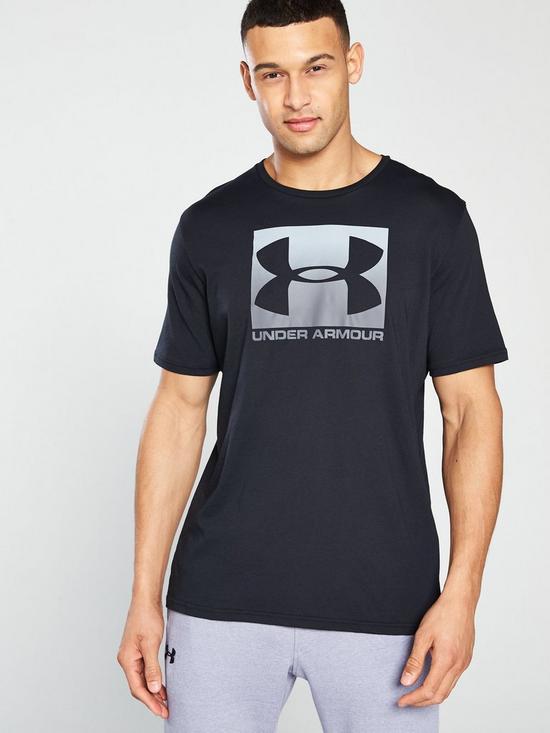 front image of under-armour-trainingnbspboxed-sportstylenbsplogo-t-shirt-blackgrey