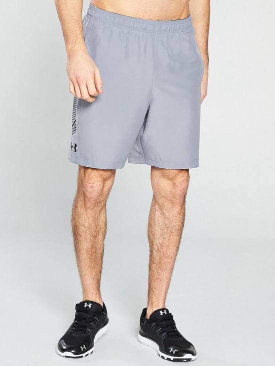 front image of under-armour-training-woven-graphic-shorts-steel