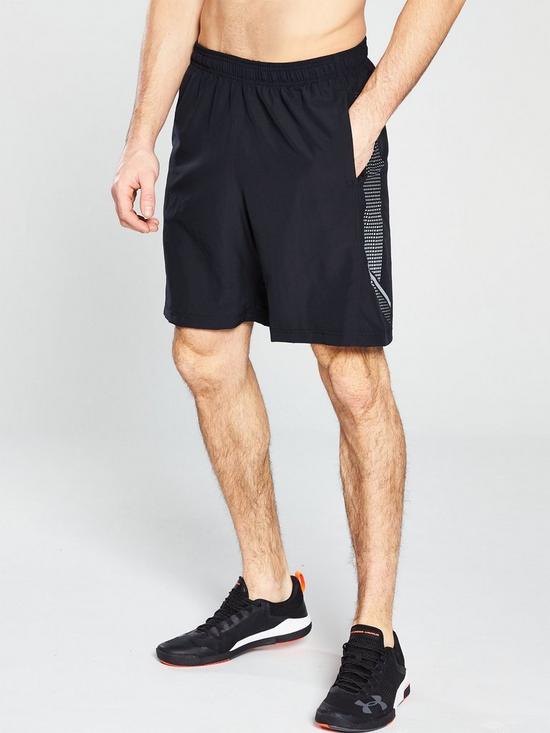 front image of under-armour-woven-graphic-shorts-black-steel
