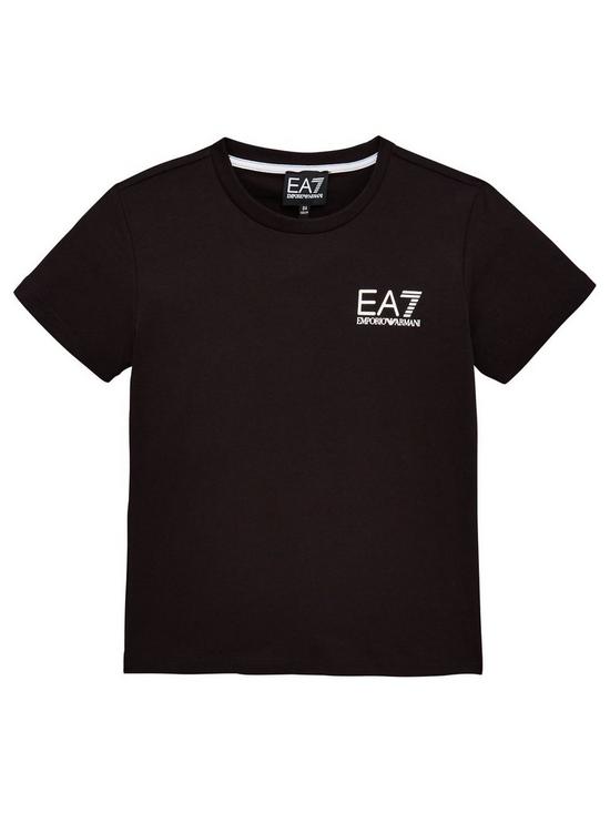 front image of ea7-emporio-armani-boys-short-sleeve-logo-t-shirt-black