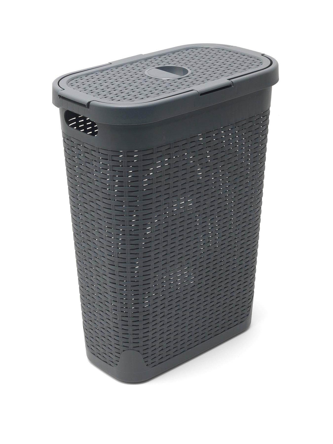 undefined Faux Rattan Slim 40-Litre Laundry Hamper