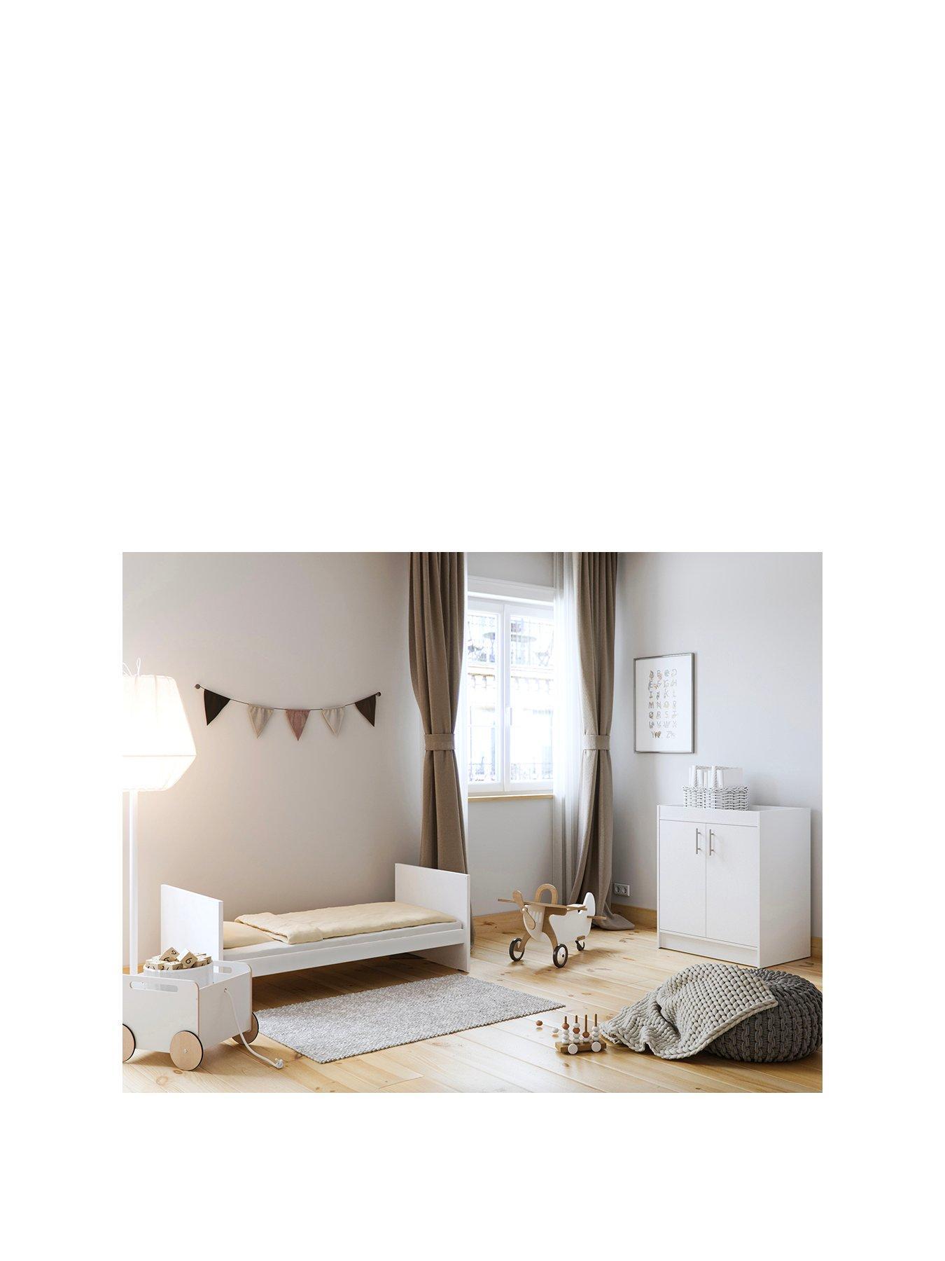  image of little-acorns-santorini-cot-bed-amp-changer-set-white