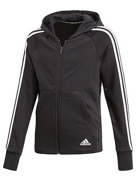 Adidas   Girls 3 Stripe Full Zip Hoodie - Black